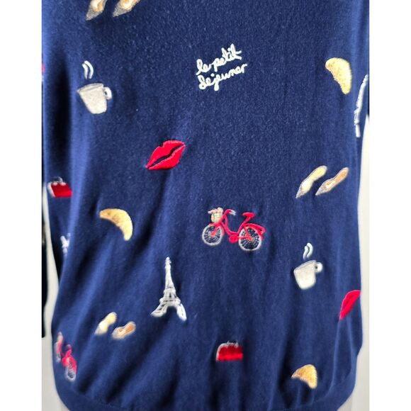 Womens Iconic Paris Embroidered Talbots Sweater Size Small Eiffel Tower French - Picture 3 of 5